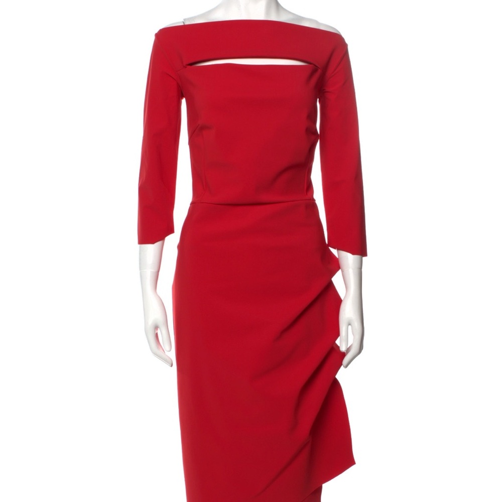 Chiara Boni Red Ruched Sheath Midi Dress